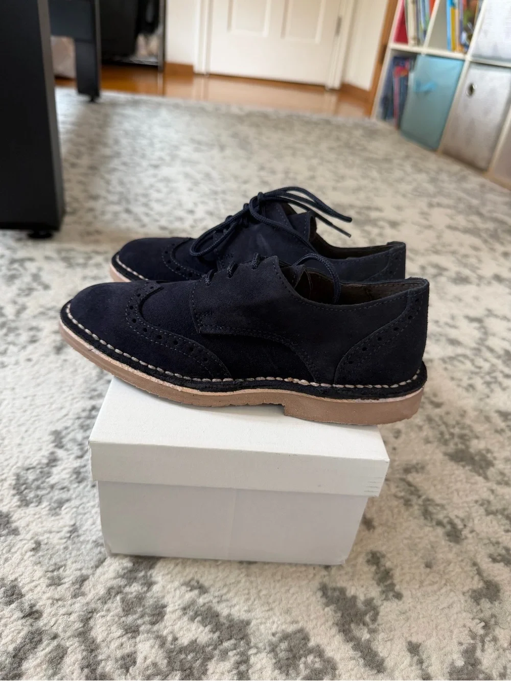 Boys Navy Suede Wingtip Dress Shoes